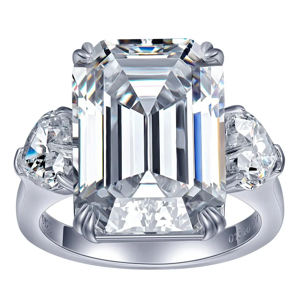 12 Carat High Carbon Diamond s925 Silver Rings Twinkling 5A Grade Rectangle Big Gemstone Ring Fine Jewelry
