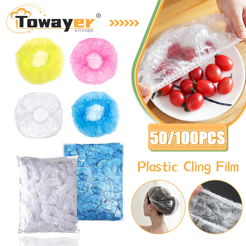 

50/100Pcs Disposable Food Plastic Wrap Elastic Shower Cap Covers Waterproof Non-woven Extension Bath Hat for Kitchen Accessories