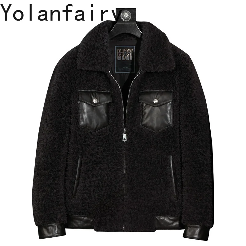 YOLANFARIY Wool Real Fur Jacket Men Short Lamb Mens Coats Shearling Winter Clothes Commuting Style Jackets 2024 Chaqueta Hombre