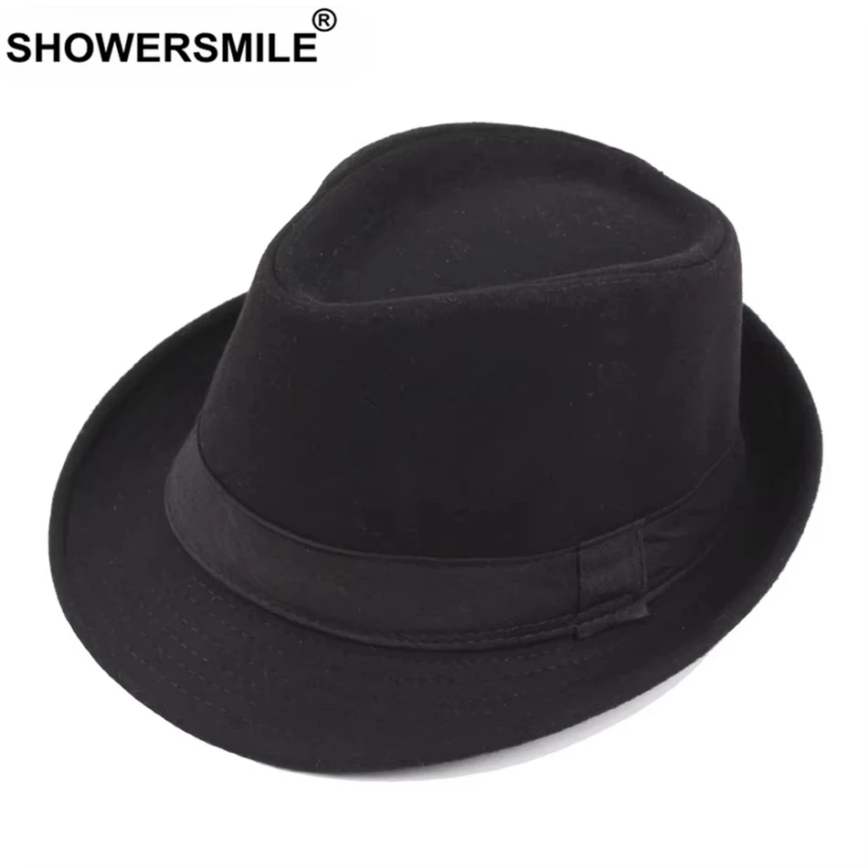 

SHOWERSMILE Black Fedora Hat for Men Burgundy Vintage Felt Hat Solid Classic Warm Winter Spring Casual Gray Jazz Hat Cotton