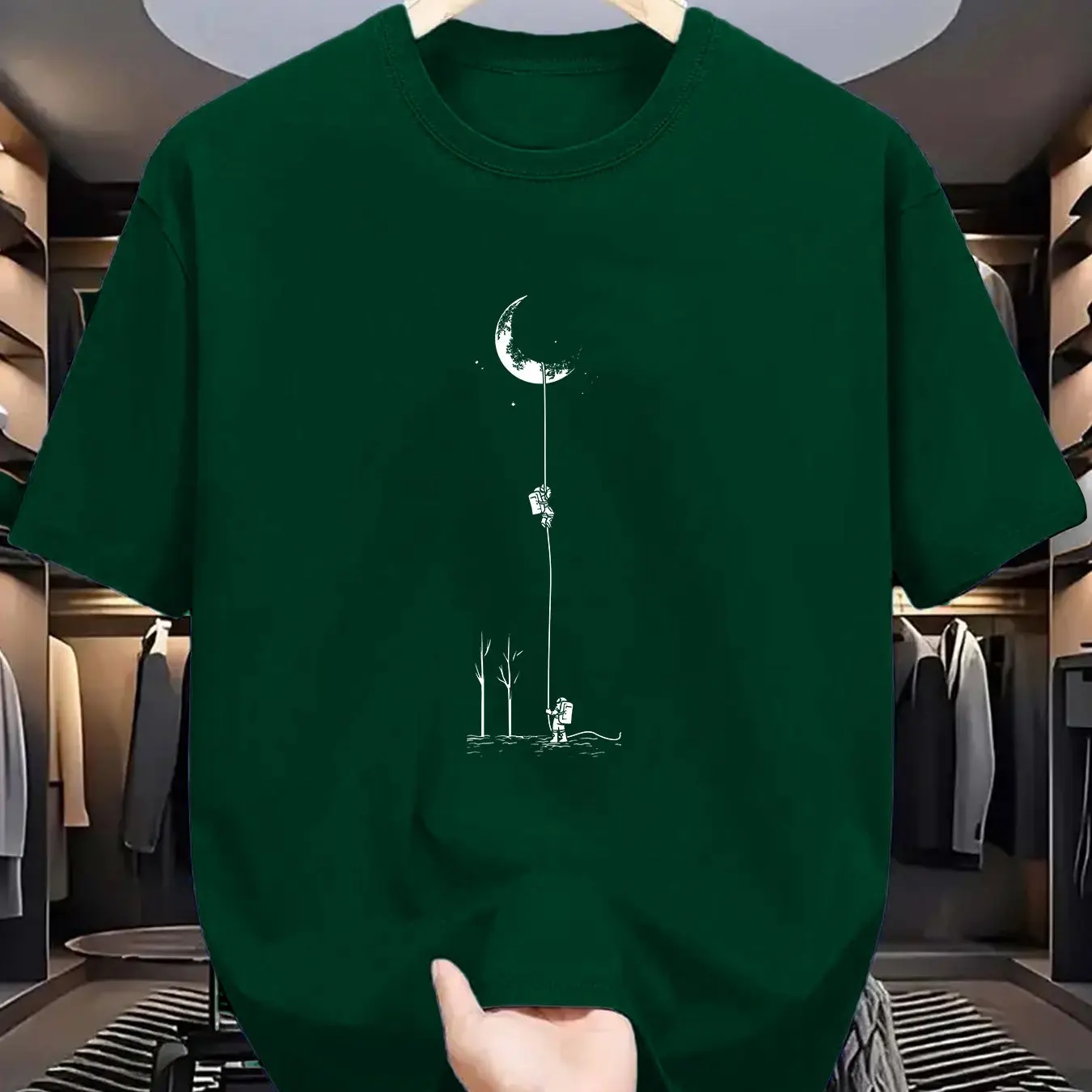 Summer Women's 100% Pure Cotton Casual  Moon Landing Pattern Printed Round Neck Short Sleeved T-shirt Top