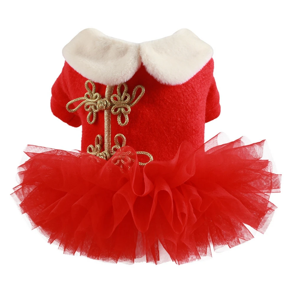 Christmas Chinese Style Dog Dress Breathable And Warm Red Pet Princess Dress New Year Puppy Outfit Trendy Party Dog Clothes