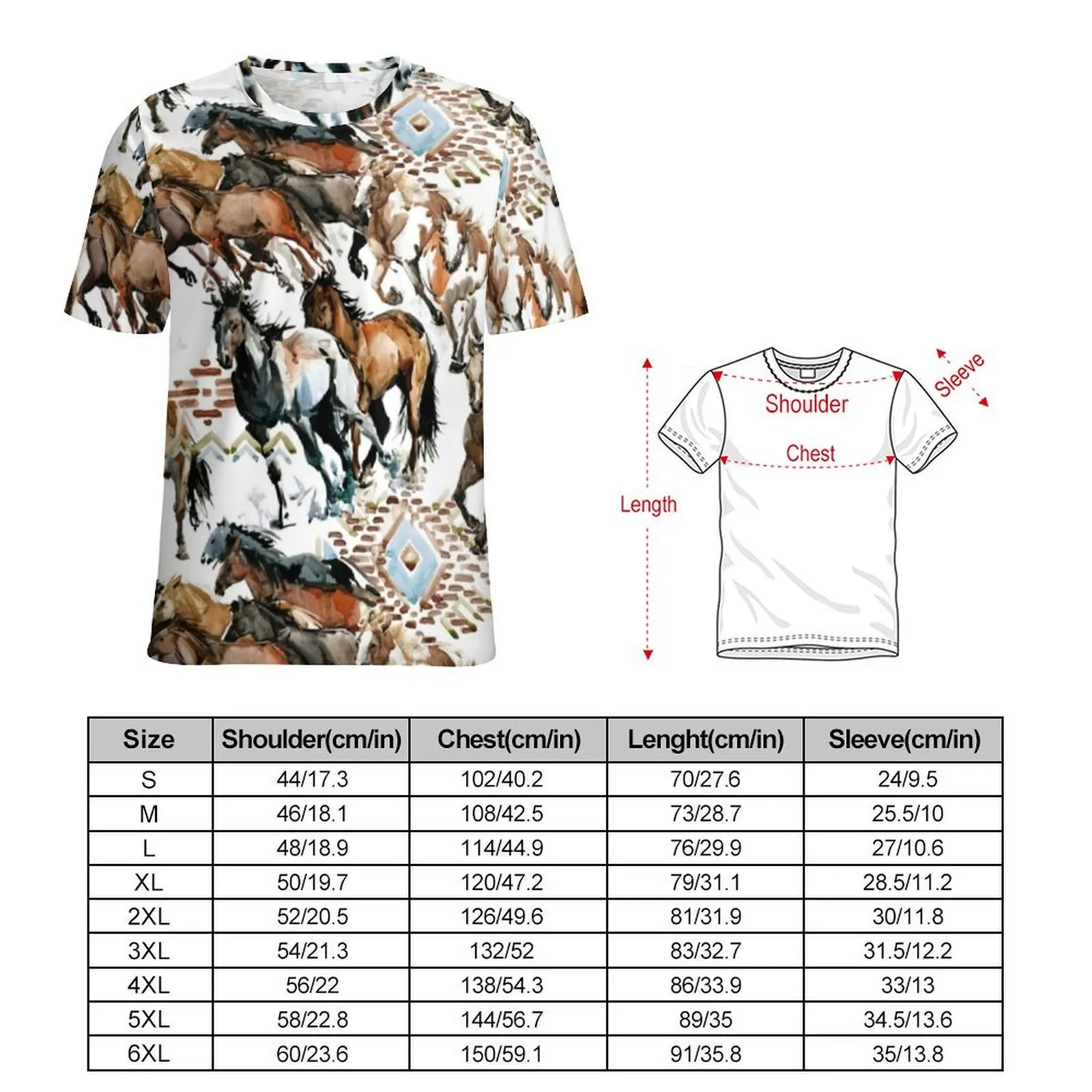 Wild Horse Lover T Shirt Animal Print Y2K Fun T Shirts O Neck Vintage Tee Shirt Beach Man Design Clothes Big Size 5XL 6XL