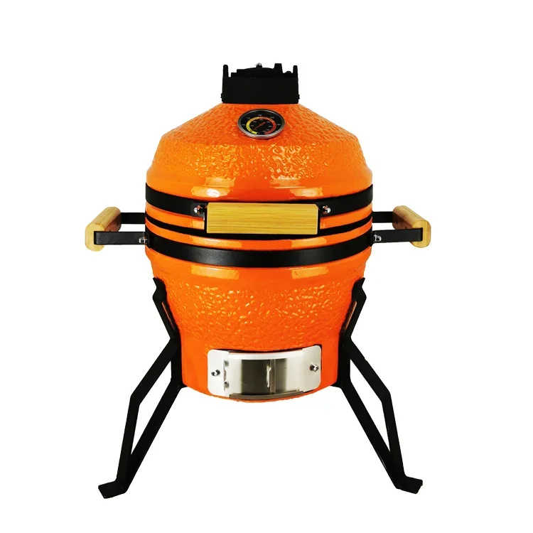 13inch  Orange Stone Pattern High Quality Kamado Table Grill Bamboo Handles Adjustable Height for Kitchens