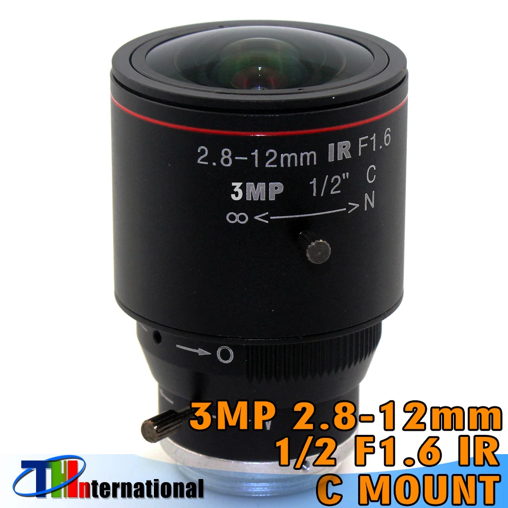 3mp 2.8-12mm C lens 1/2 Inch F1.6 Low Distortion Industrial Varifocal CCTV Lens C Mount for Video Surveillance Security Cameras