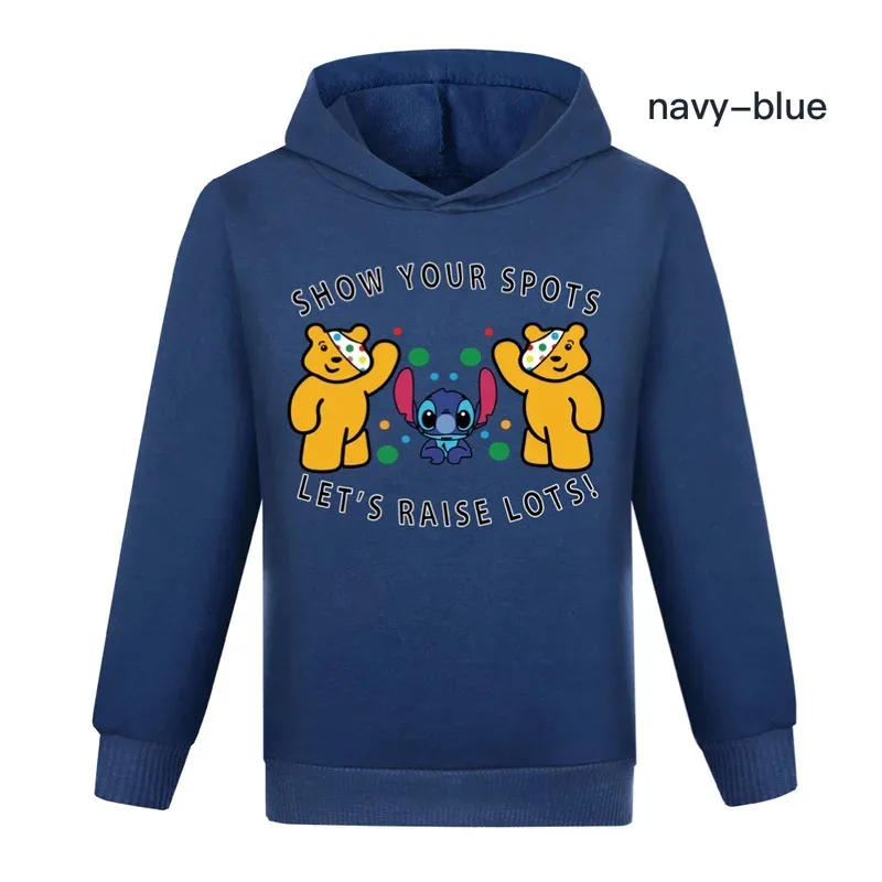 2025 Новый ❤   Детская толстовка с капюшоном Pudsey Bear, осенний пуловер с капюшоном для маленьких мальчиков и девочек, рубашка с длинными рукавами с мультяшным принтом, тканевая ☆ ★