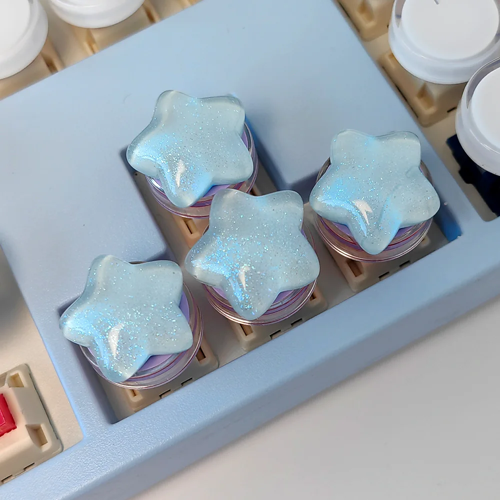 4pc Cute Star Keycaps Blue Pink Translucent Beautiful Girl Personalized Gift Keycap For MX Switch Mechanical Keyboard Arrow Keys