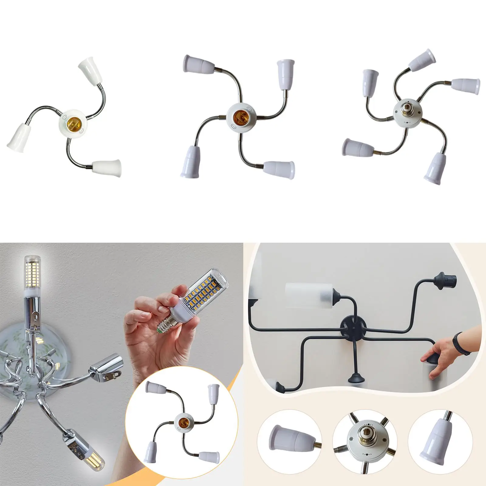 

Переходник-разветвитель E27 для домашнего офиса, белый, патрон лампы, вращающийся на 360 градусов, гибкий