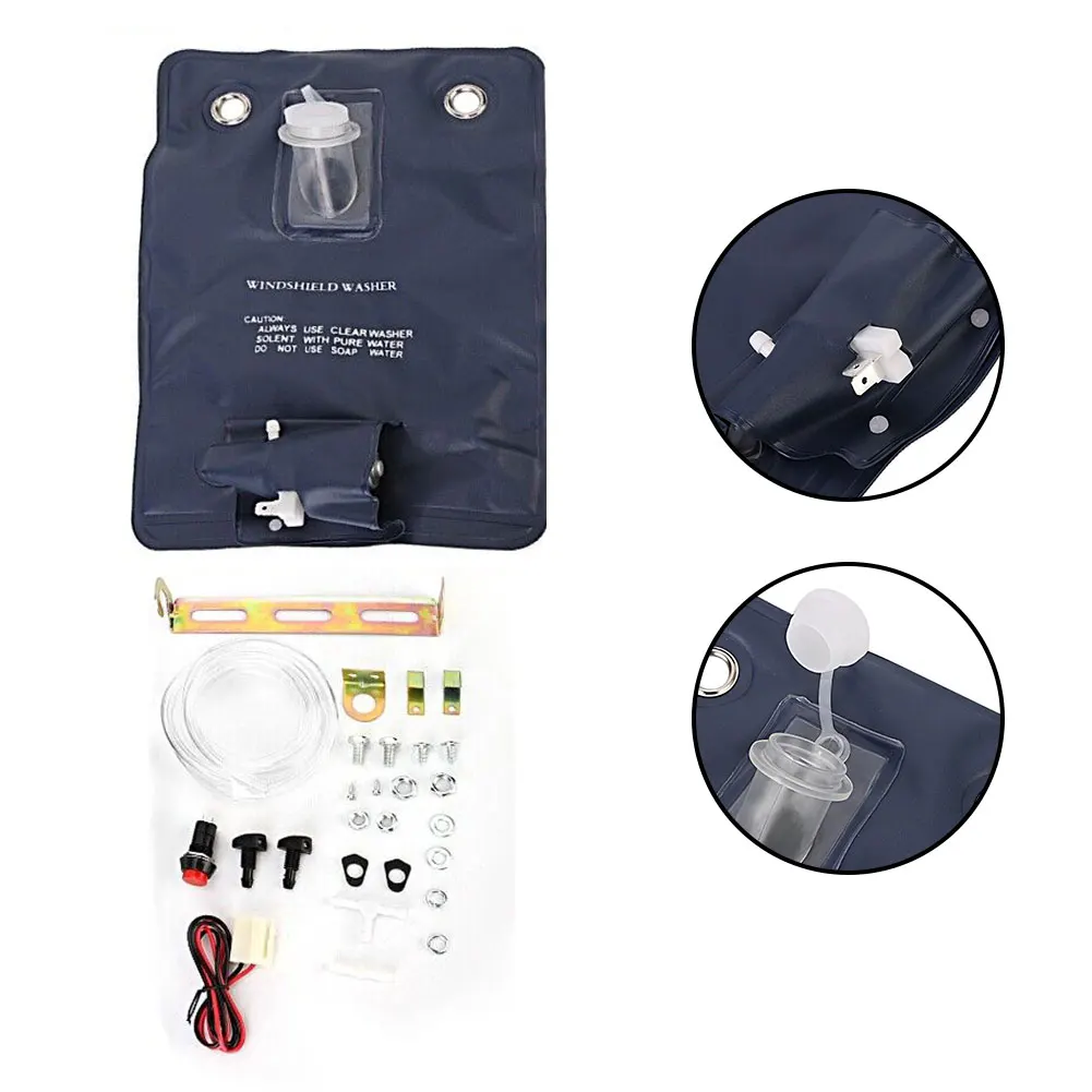Car Clean Pump Windscreen Washer Part 12V Bag Bottle Bag Kit Convenient To Use Mounting Clip Clean Kit Accessories