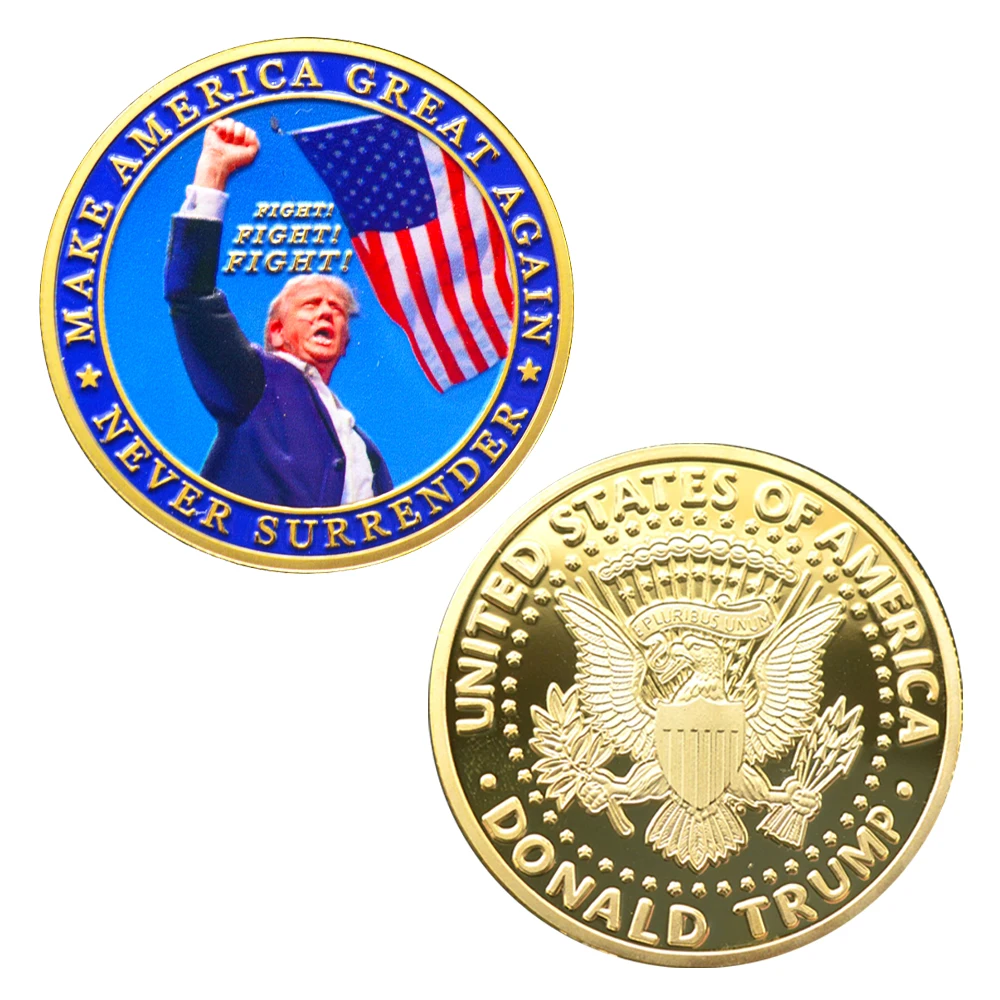 2024 Attack on Trump Challenge Coin US President Fight Never Surrender Coin Collectibles Assassination Attempt Medal Souvenir