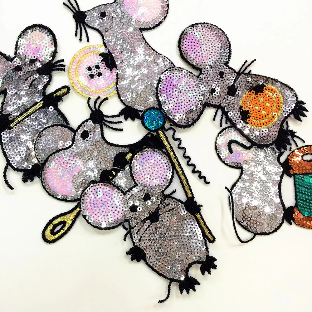 6Pcs/Set Mouse Sequins Patches Applique Repair Sewing Garment Accessories DIY Decoration