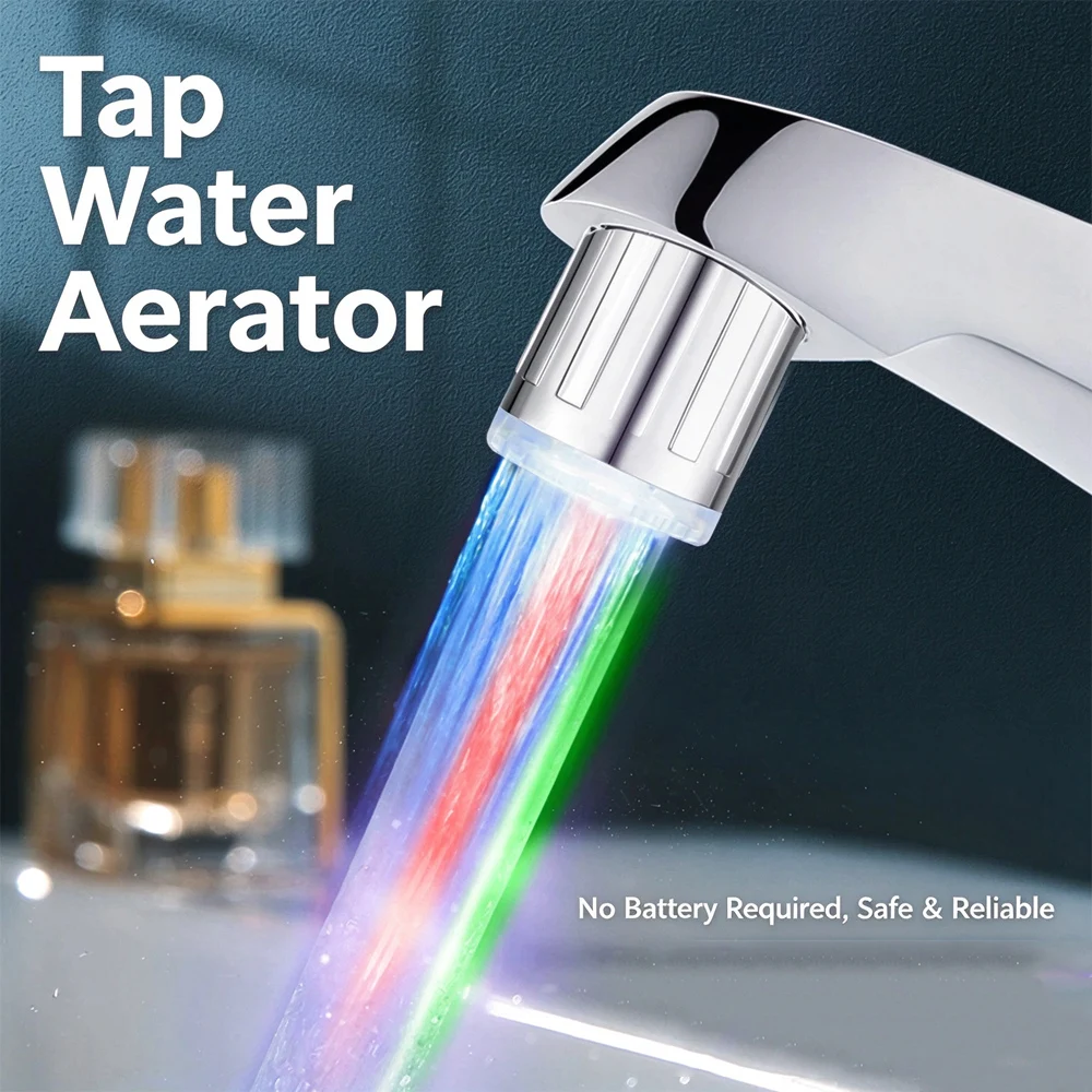 3 Colors LED Temperature Sensor Faucet Nozzle Water Saving Kitchen Bathroom 7 Color Change Faucet Head Tap Aerator No Battery