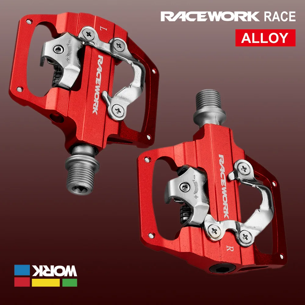 RACEWORK MTB Clipless Pedals Self-locking CNC Aluminum Alloy DU Bearing Double Flat Platform Mountain Bike Bicycle Pedal For SPD - view 4