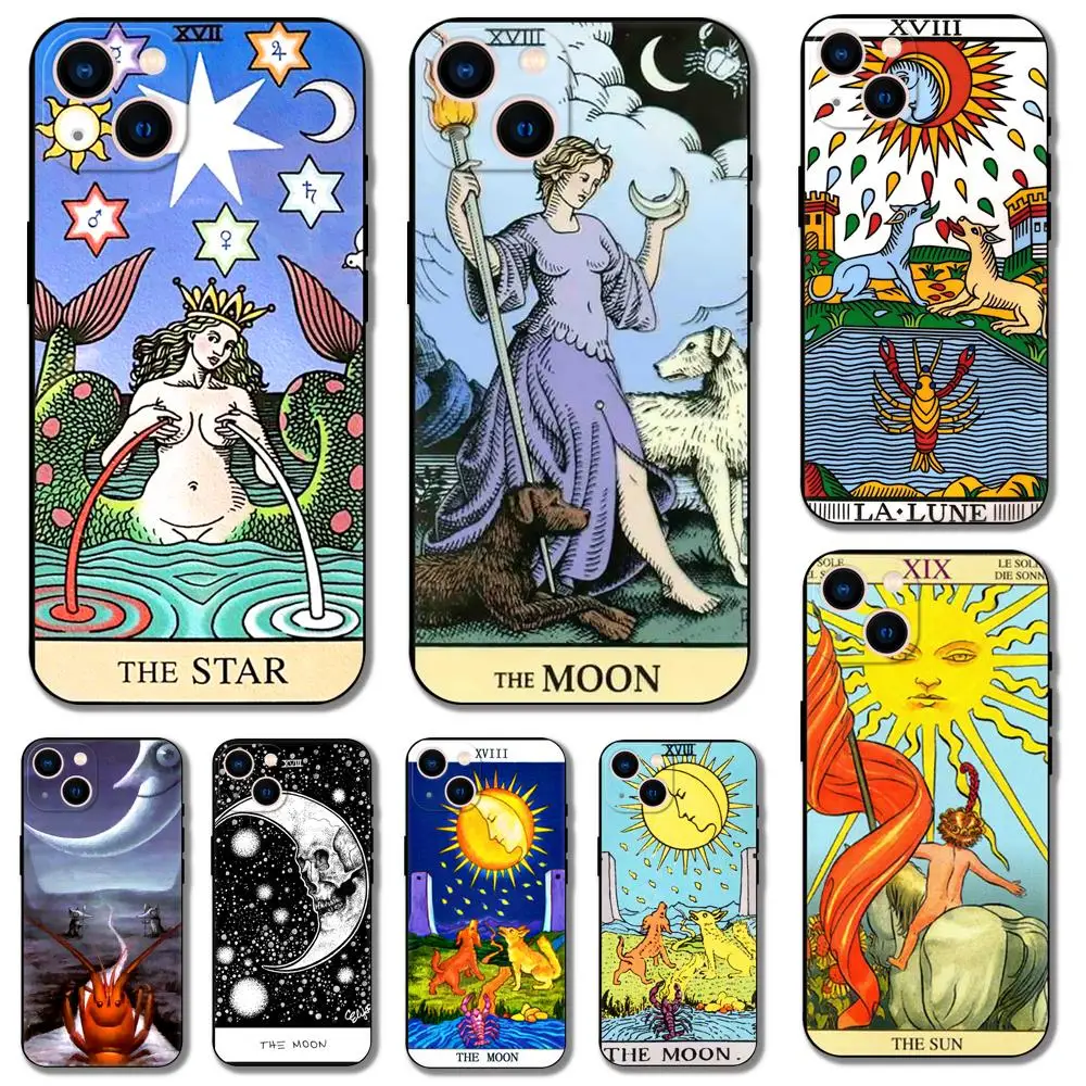 Moon Star Sun Tarot ，phone case for iphone，14 2020se 6 6s 7 8 plus x 10 XR XS 11 12 13 mini pro MAX soft black tpu back cover