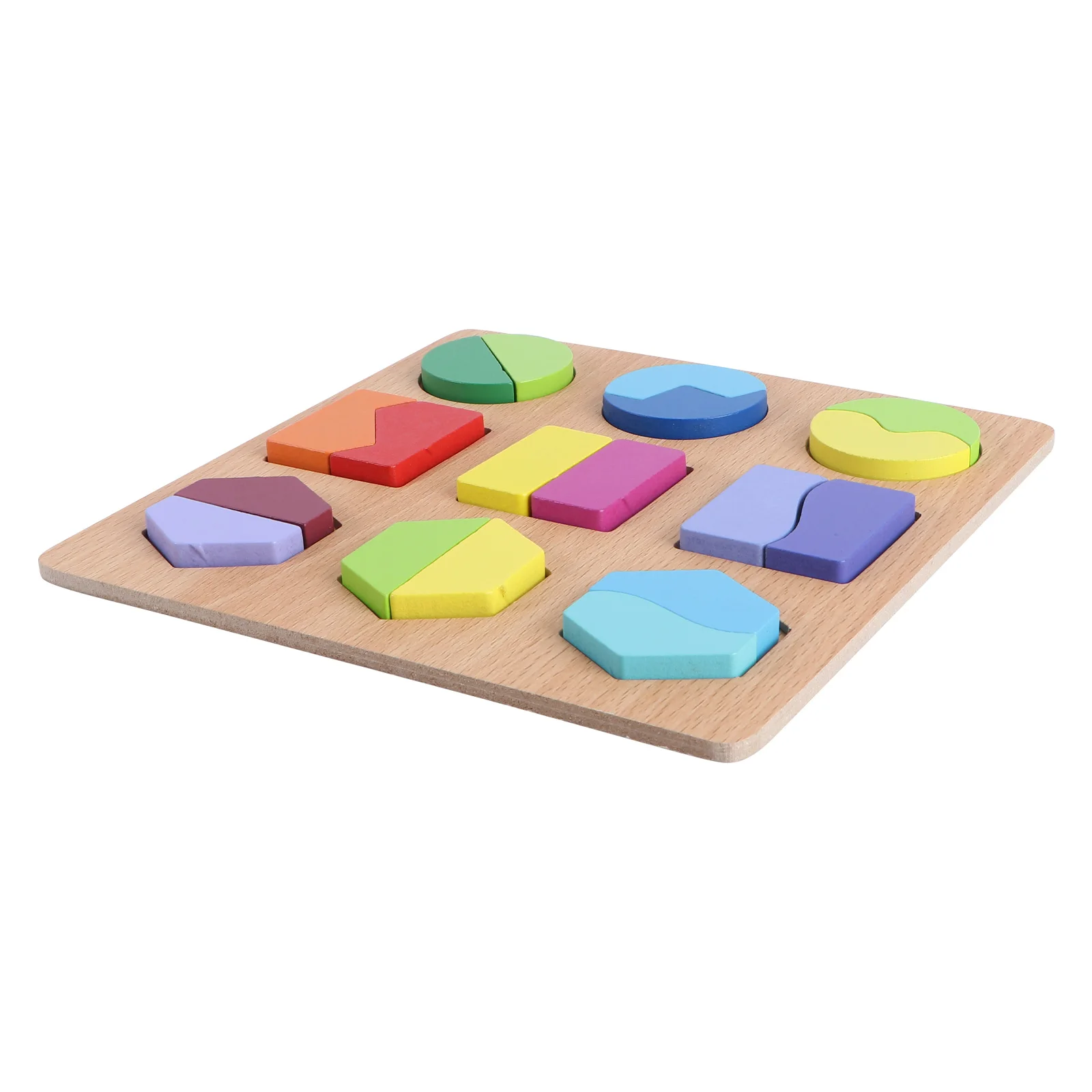 

Wooden Geometry Puzzle Shape Panel Kids Toy Math Baby Educational Imagination Coordination Recognition Building Blocks