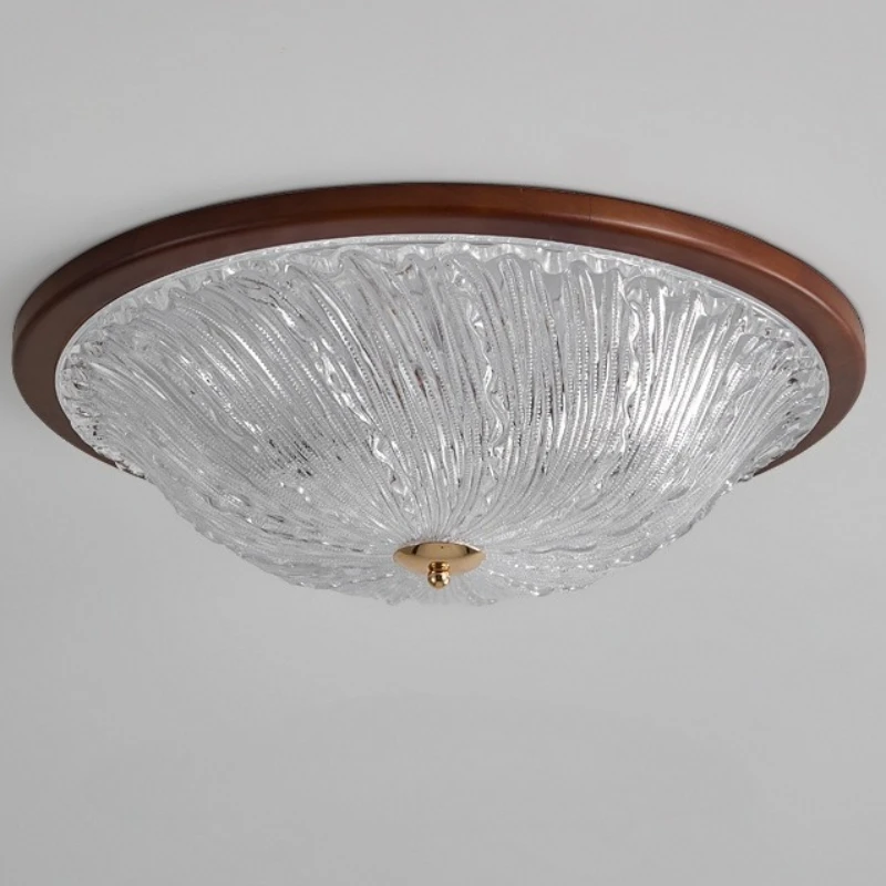 SANDYHA Retro Style Bedroom Ceiling Light Living Room Decoration LED Lamp Study Lighting Fixture Walnut Acrylic Lampshade Design