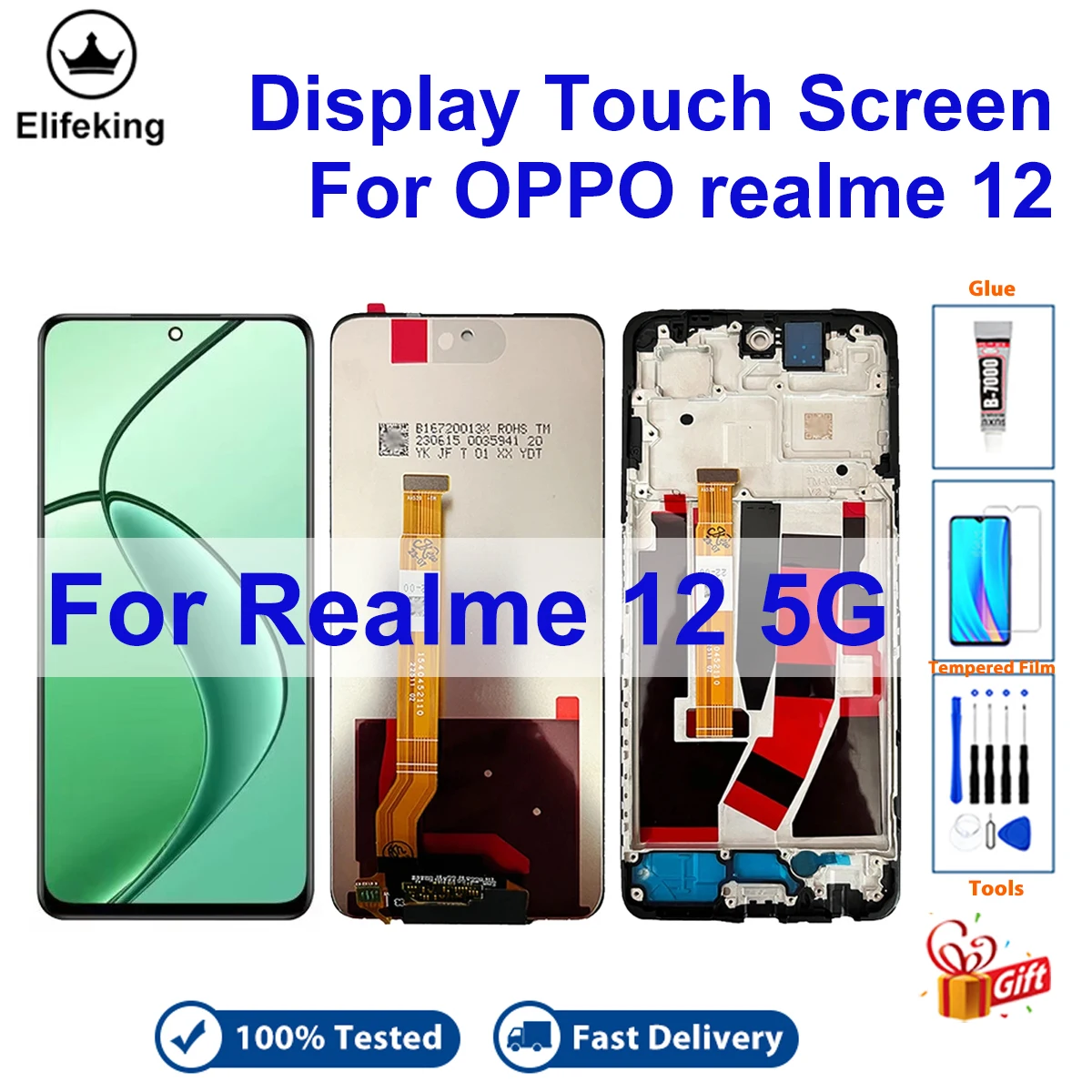 

ЖК-дисплей для Realme 12 5G RMX3999, рамка ЖК-дисплея, сенсорная панель 6,72 дюйма, дигитайзер, замена для OPPO Realme 12