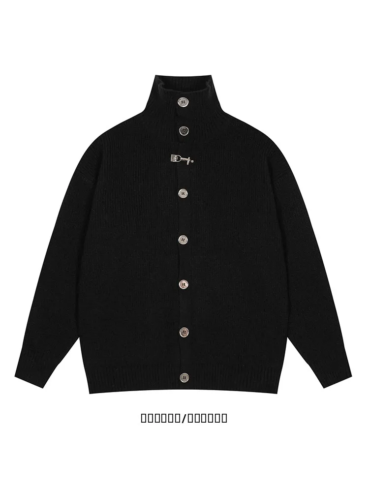 

Свободный свитер с высоким воротником, однотонный, с металлическими элементами, от Personali Youthful Sle, повседневная вязаная одежда для мужчин и женщин