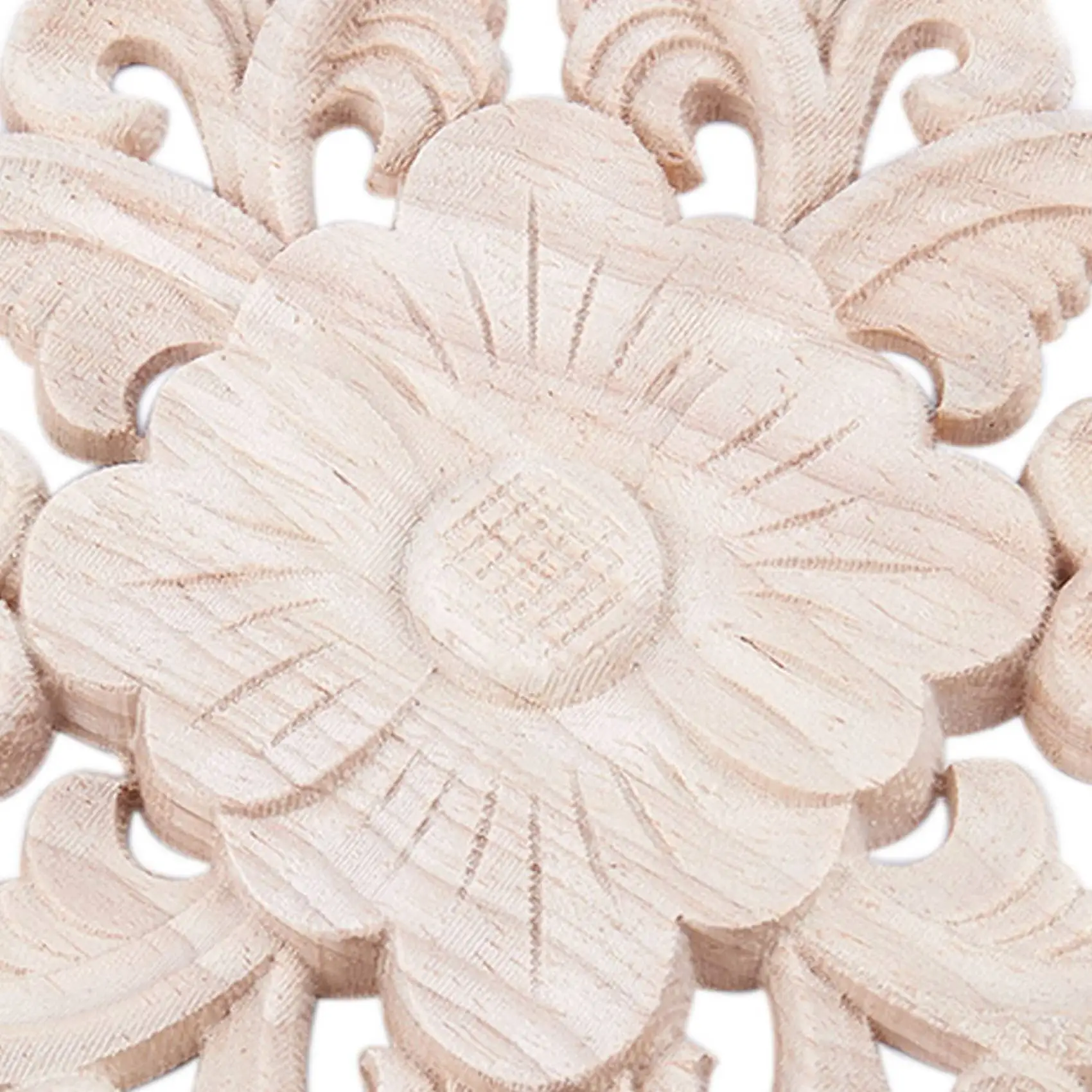 40x12cm Rubber Wood Carved Applique Furniture Wood color & Lots Wood Carved Long Onlay Applique Unpainted Flower 21x15cm