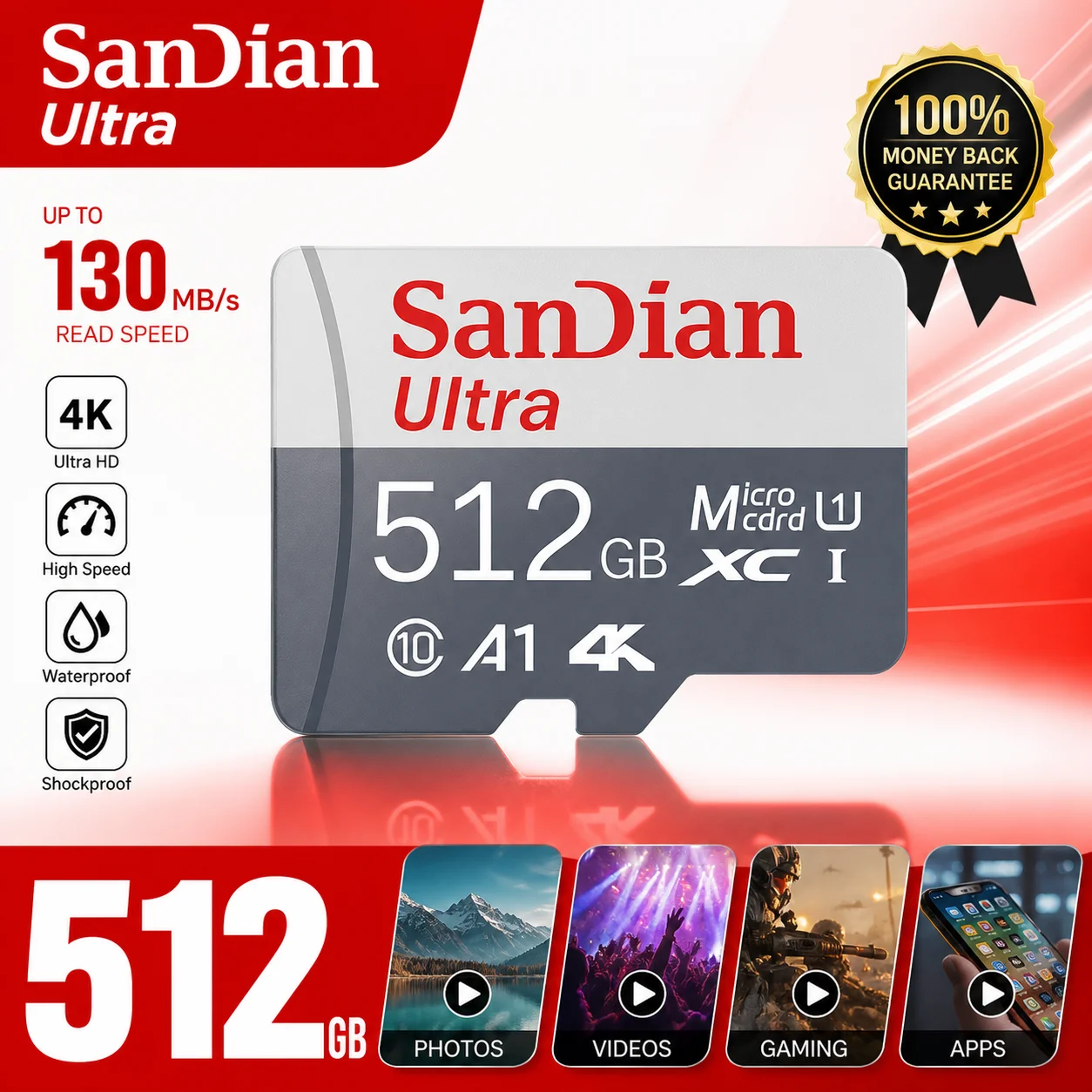 128GB TF Memory Card Micro SD Card High Speed Class 10 UHS-I U1 Flash Memory Card for Dash Cam Car DVR Security Camera