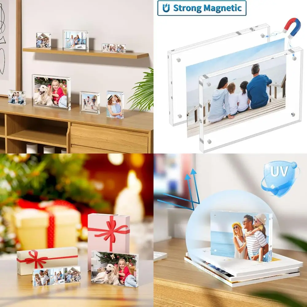 

Set of 3 6x8 Thick Acrylic Frames, Clear Lucite Square Frames for Desktop Display, Double-Sided Magnetic, Freestanding, Gift-Wor