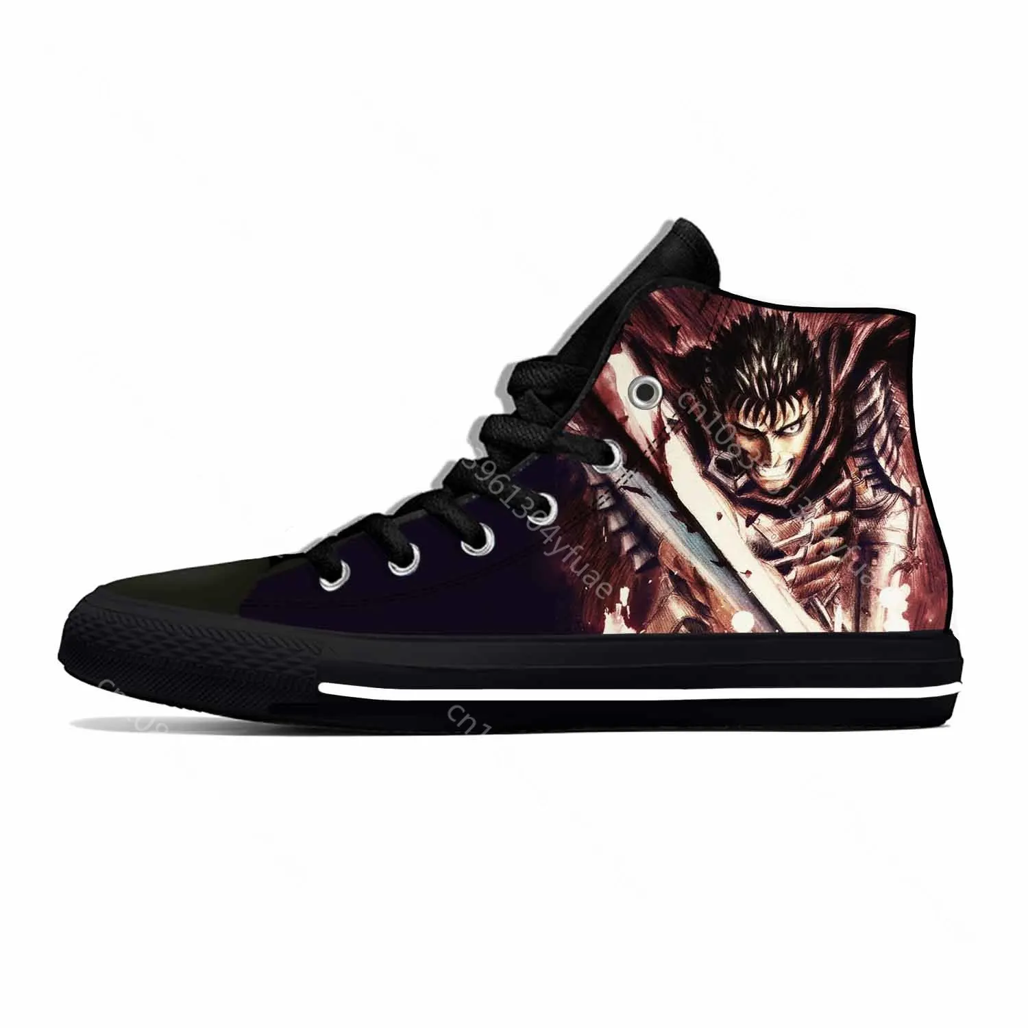 Baskets noires respirantes pour hommes et femmes, chaussures de gril décontractées, haut, léger, impression 3D, manga anime, Berserk Guts, sans-abri