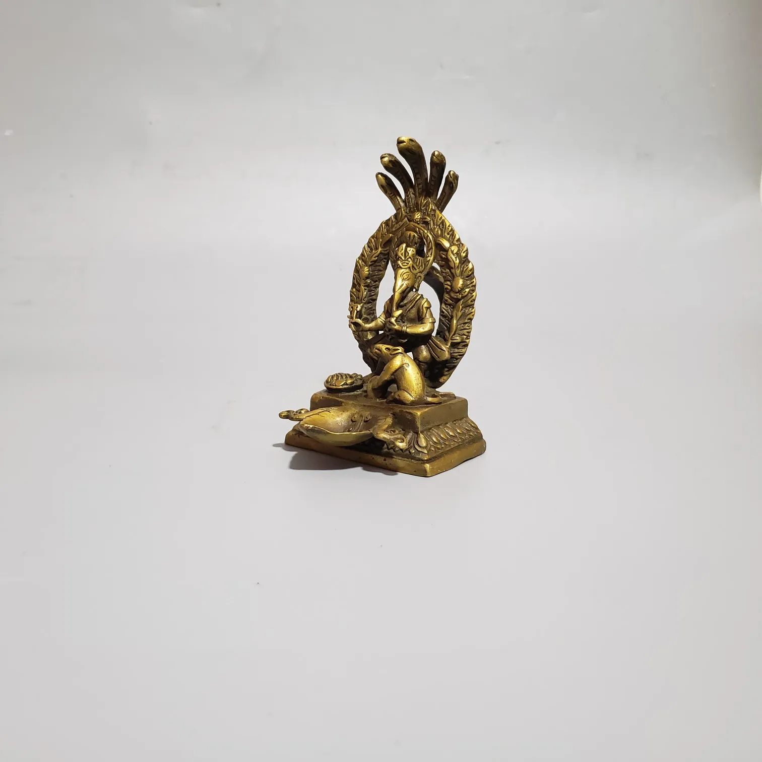 Chinese Solid Pure Copper Five-Headed Snake God Nagarjuna Bodhisattva Study Office Ornaments