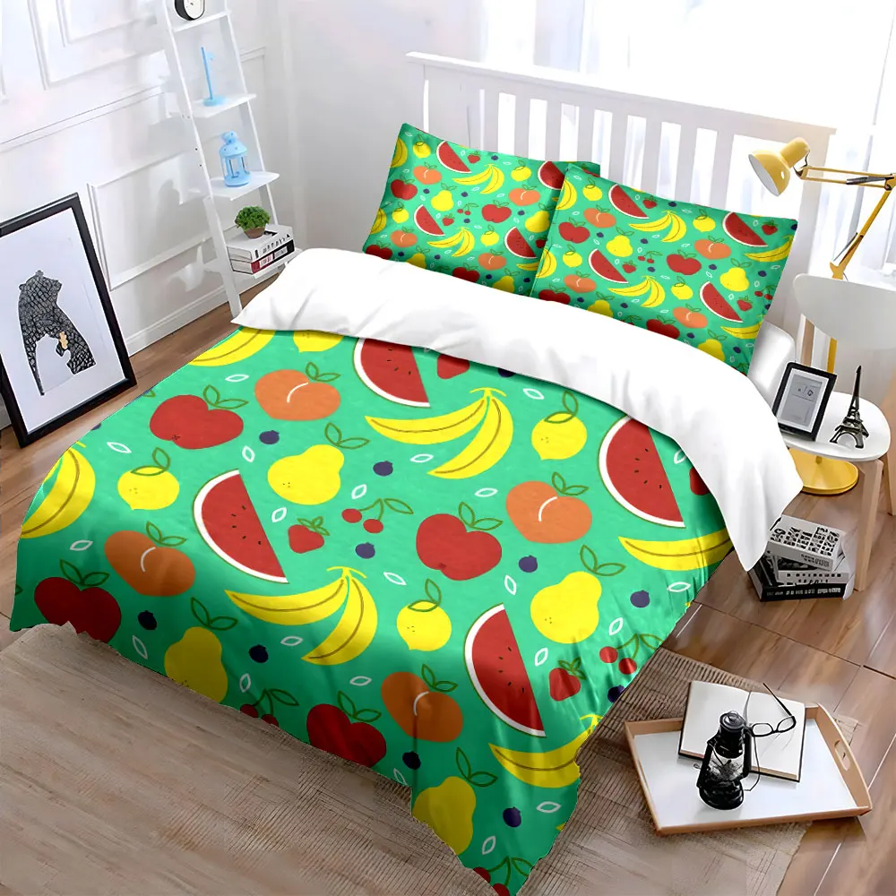 Colorful Fruit Pattern Background Bedding Set for Kids Luxury Gift 3pcs Digital Print Comforter Set Soft Comfortable Breathable