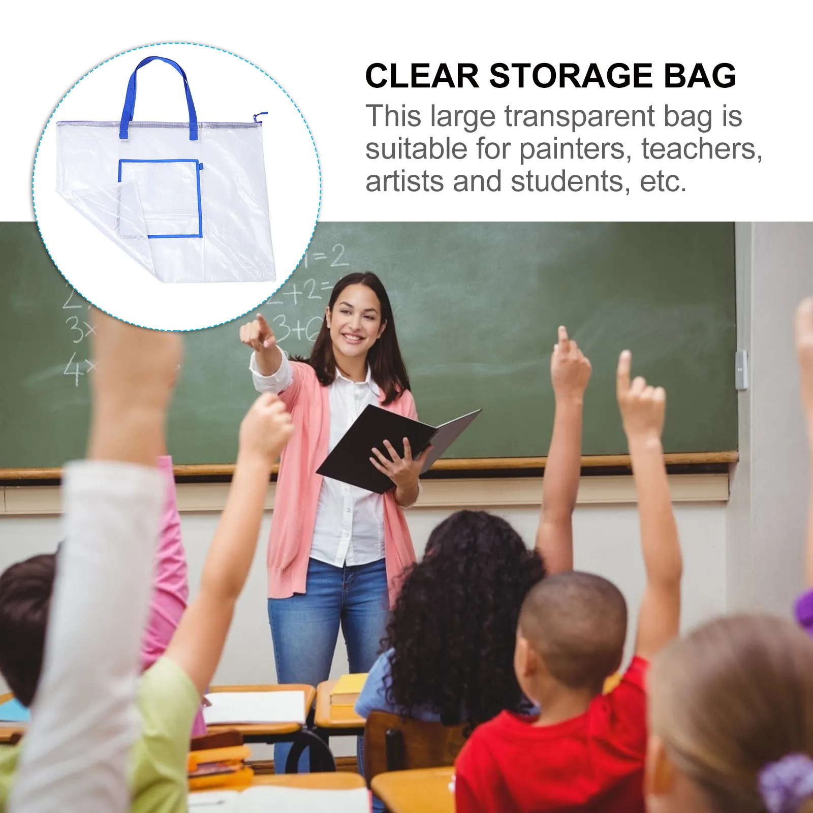 Heavy Duty Clear Poster Storage Bag Extra Large Art Portfolio Bag with Reinforced Zipper and Nylon Carrying Straps for Classroom