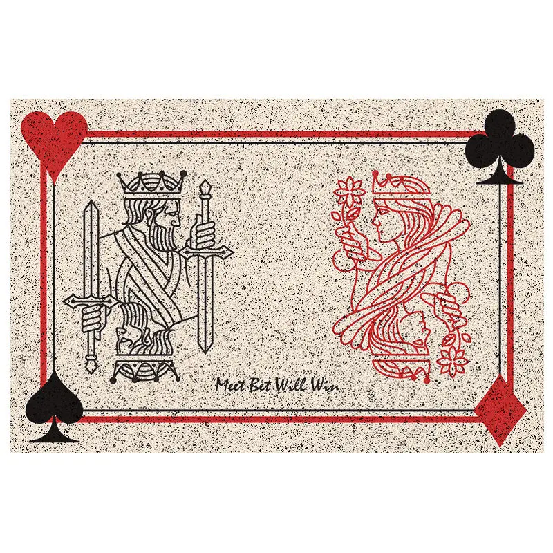 Retro Poker Card Suits Spade Heart Club PVC Coil Doormat Dirt Catching Washable Non‑Slip Front Entrance Rug