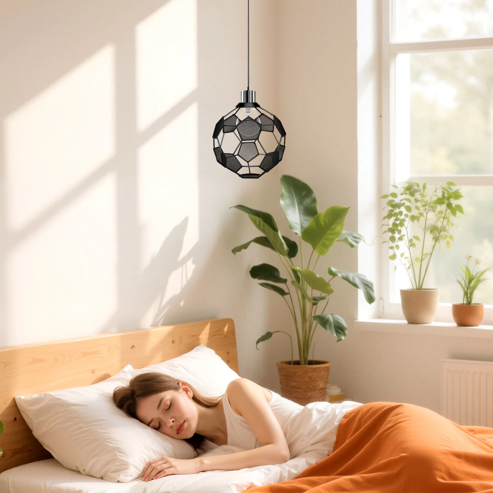 サッカーテーマライトシェード、42cm穴付きメタルサッカーボールランプシェード、天井照明用、眩しさ防止装飾カバー。