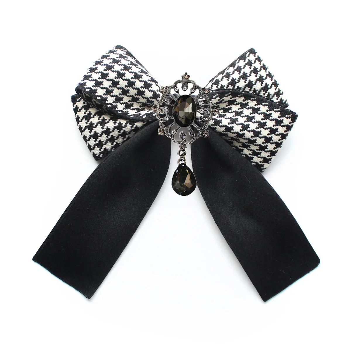 Broche de pajarita de cristal británico Retro para mujer y niña, moda coreana, estilo universitario, cuello de camisa, flor, cinta hecha a mano,