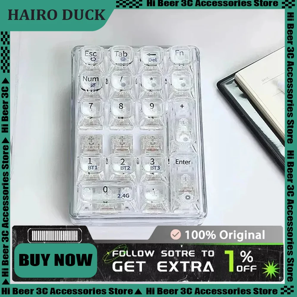 

HairoDuck Wireless Numpad Mechanical Keyboard Three-mode 21keys Transparent Keyboard Lighting Customization For Office With RGB