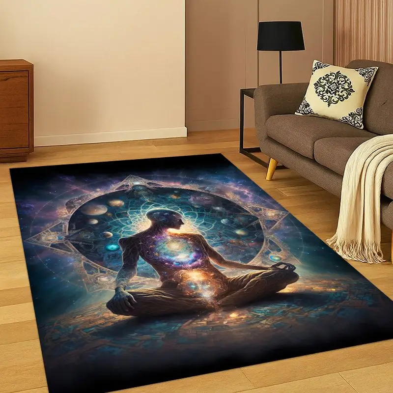 Yoga Cosmic energy Rainbow 34 Chakra Meditation Carpet Rug for Bedroom Living Room Sofa Doormat Home Decor,kid Area Rug Non-slip