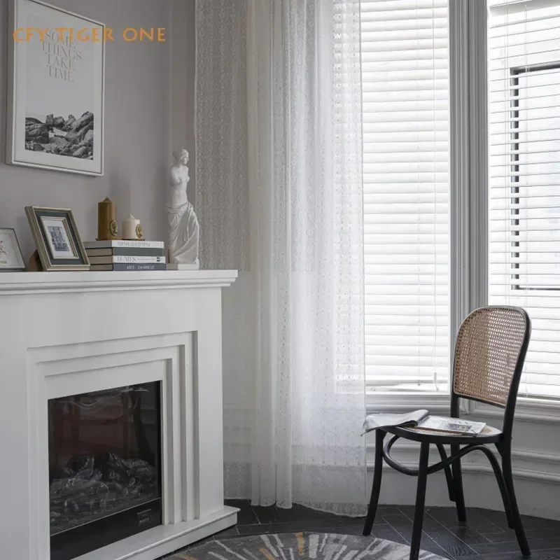 

Four-leaf Clover Openwork Lace Window Curtain with Tassel Valance for The Luxury Living Room Easy Drape Curtains for Living Room