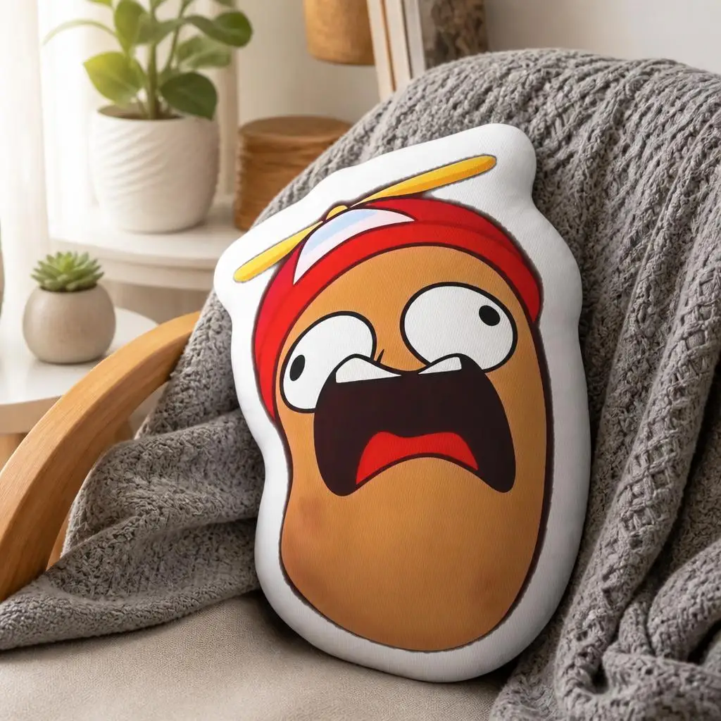 Funny Cartoon Omenaso Potato Throw Pillow Irregular Stuffed Cushion with Paddle Mustache Home Decor Gift for Canoeing Fans