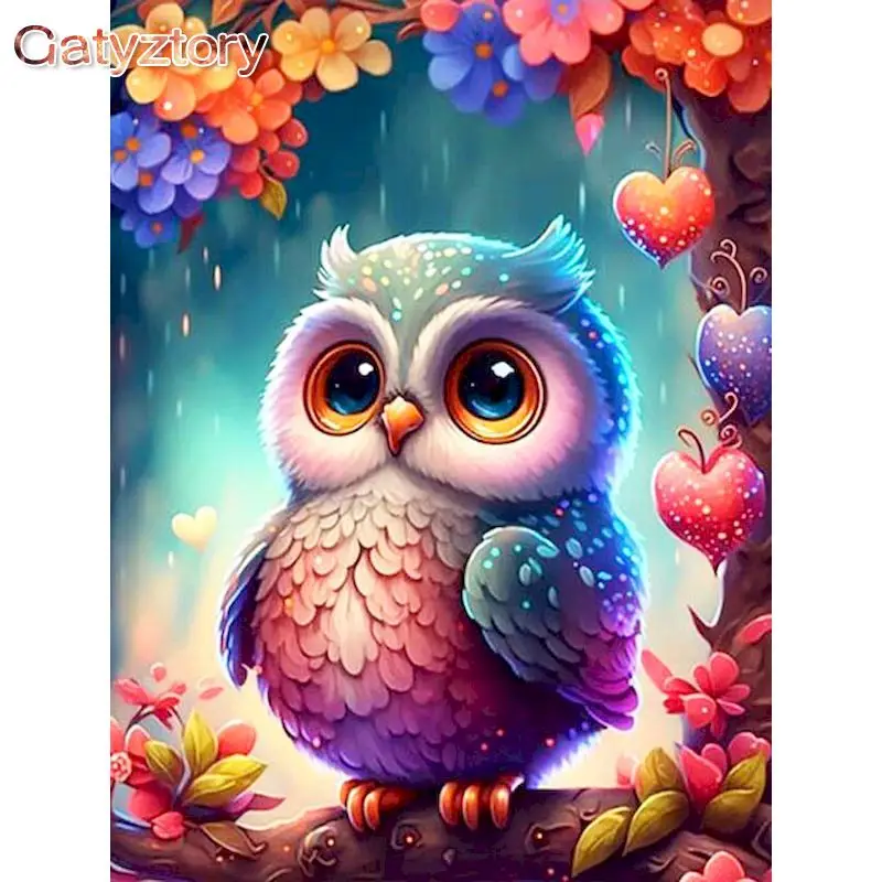 

GATYZTORY Cartoon Painting By Numbers Handpainted Colorful Owl Animals For Kids Gift Adults Crafts Picture Paint Decorative