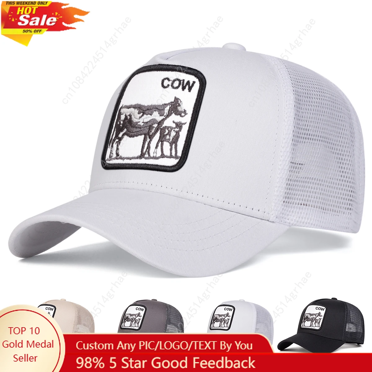 

Unisex Cow Embroidery Baseball Net Caps Spring and Summer Outdoor Adjustable Casual Hats Sunscreen Hat