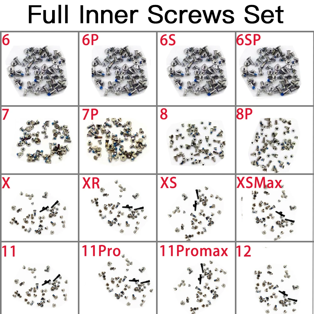 Full Screw Set Replacement  For iPhone 6 6s 7 7P 8 Plus X XS XR XS Max 11 12 Pro Max With 2x Bottom Screws