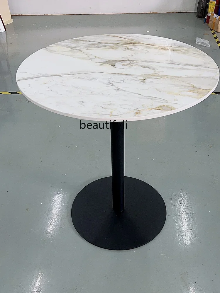 Nordic Modern Minimalist Terrazzo Side Table Model Room Coffee Shop round Wrought Iron Tea Table