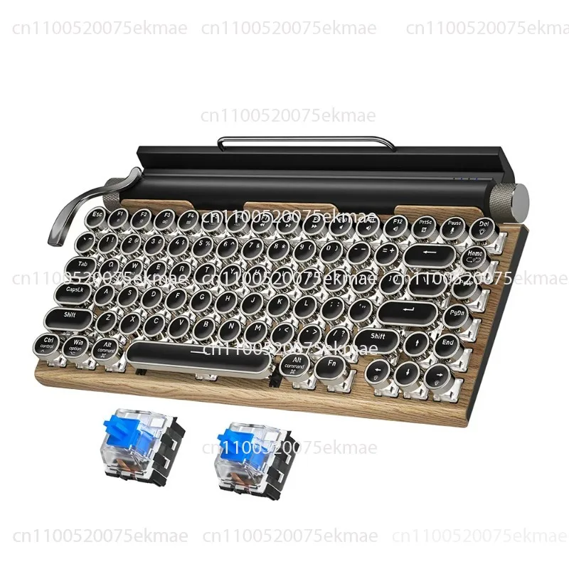 Retro Punk Bluetooth Dual‑Mode Mechanical Keyboard, Hot‑Swappable Green Switch, Custom Typewriter‑Style Gaming Keyboard