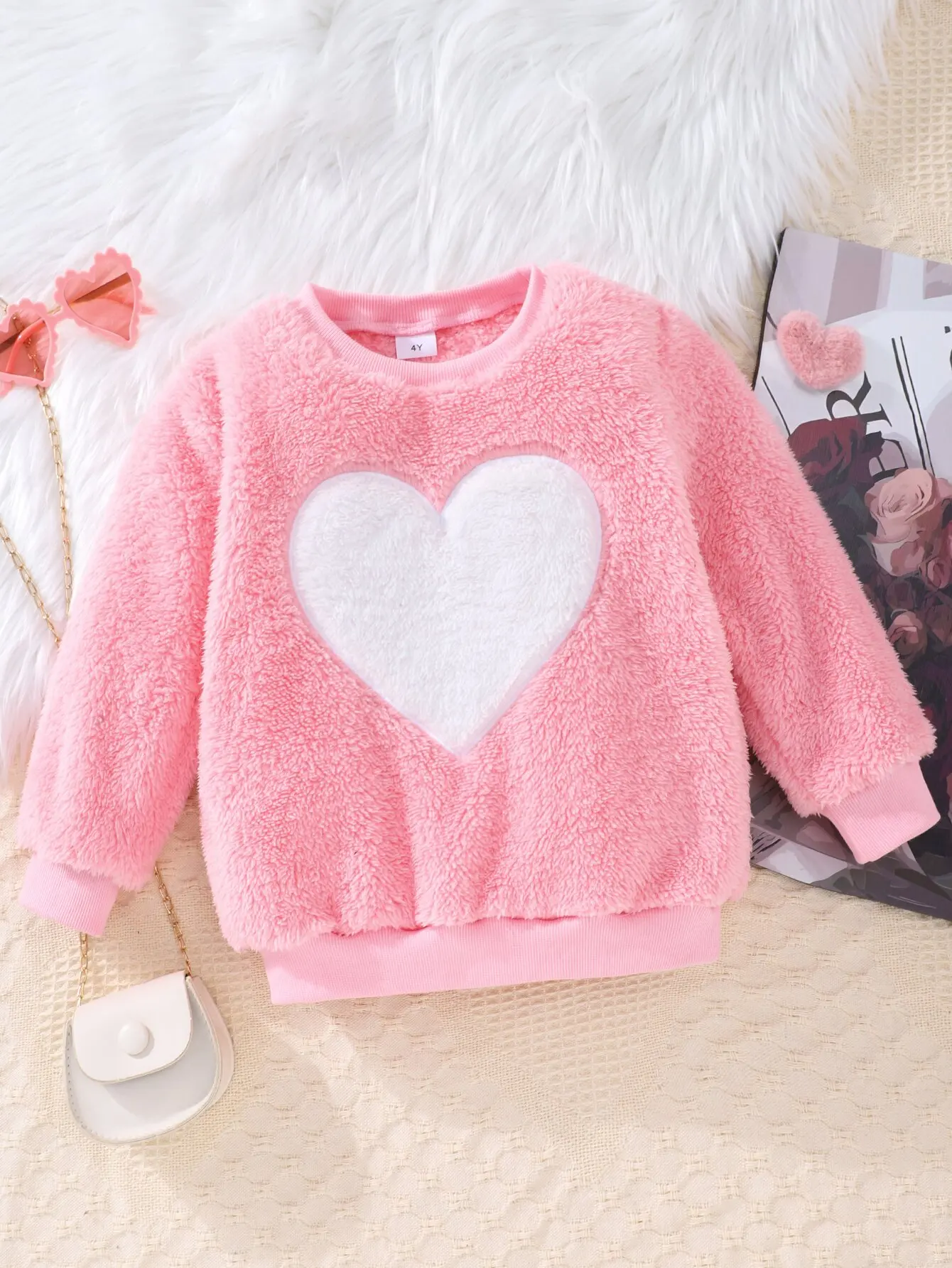 New Autumn And Winter Warm Plush Hoodie 3 Pieces Of Cute Thick Loose Comfortable Love Embroidered Round Neck Bottom Shirt