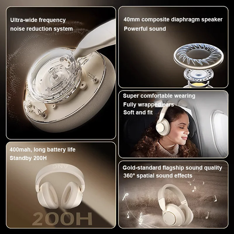 Original Y889 Bluetooth Headphones -48db Active Noise Cancelling Bluetooth headphones ANC-Max Headsets HiFi Stereo Earphones