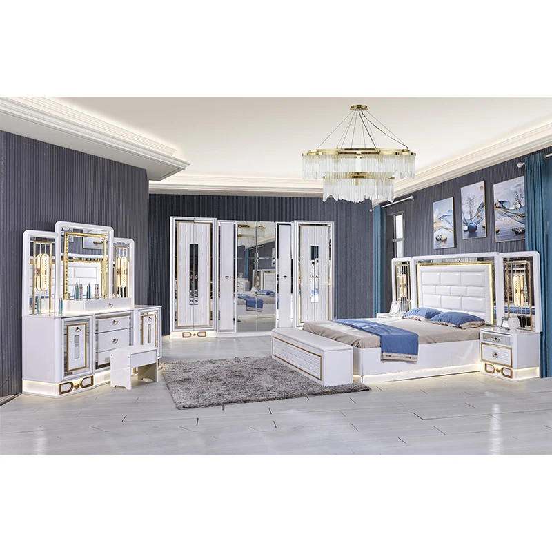 White Contemporary King Bedroom Set Double Leather Bed Room Wood Frame Modern Luxury Bedroom Furniture