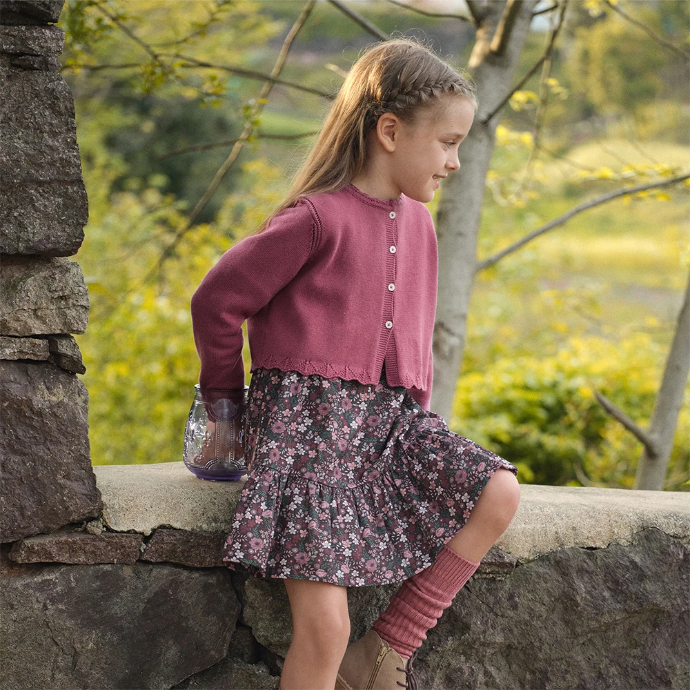 Dave Bella Children's Apring Autumn Dress 2pcs Cardigan Sweater+Dress Set Sweet Girl's Floral Long Sleeve Clothes DK3254790