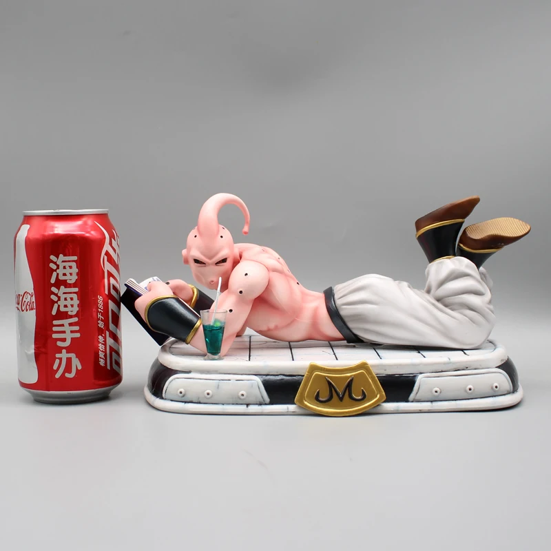 13cm Anime Dragon Ball Gk Lying Position Read A Book Drink  Majin Buu Violent Series Resonance Pvc Figures Decorative Model Gift