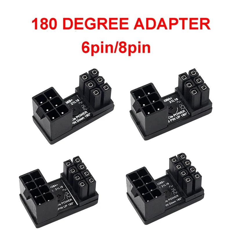1/5/10PCS Graphics Card Power Supply Adapter Elbow 180°, GPU PSU Steering Connector PCI-E 6Pin/8Pin Rotating Wiring