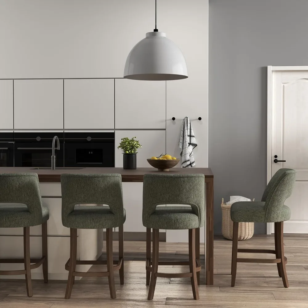 

Bar Stools Set of 4, Upholstered Counter Height Bar Stools, Modern Counter Stools with Wood Legs for Kitchen Island Dining Room
