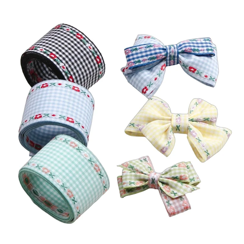 15 Colors Gingham Check Ribbon 10-38mm - Plaid Edge Polyester Trim for DIY Sewing, Scrapbooking, Dress Decoration