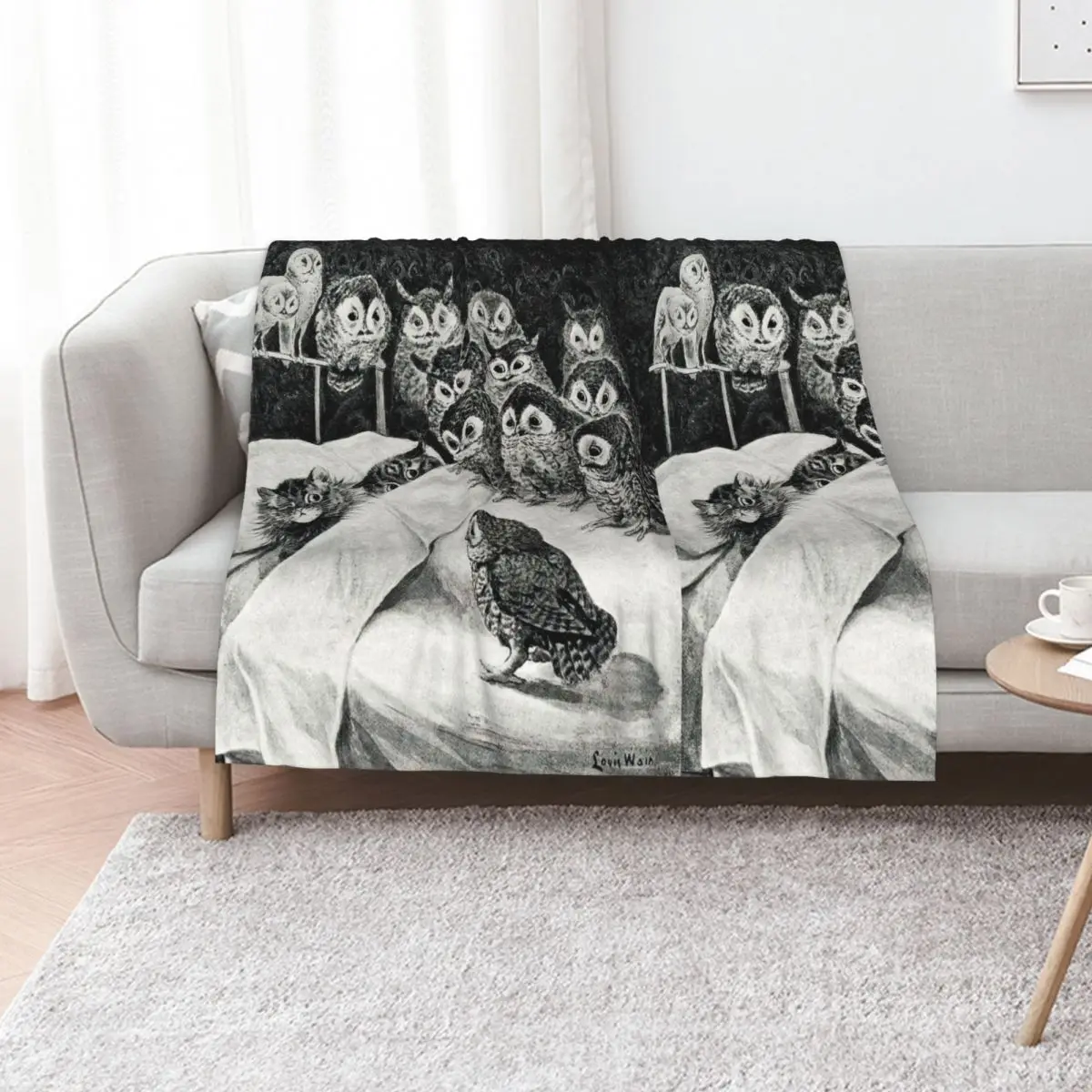 

Louis Wain Cat Nightmare Owl Bird Throw Blanket Soft Plaid Hairys for babies Kid'S Blankets